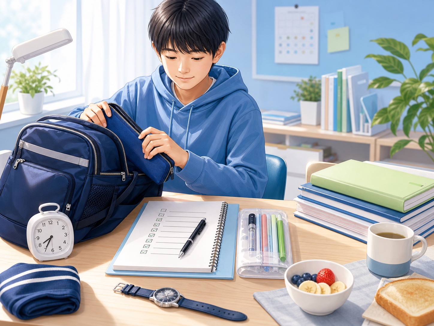 英検®前日の持ち物チェックと単語復習を整理した机のイメージ
