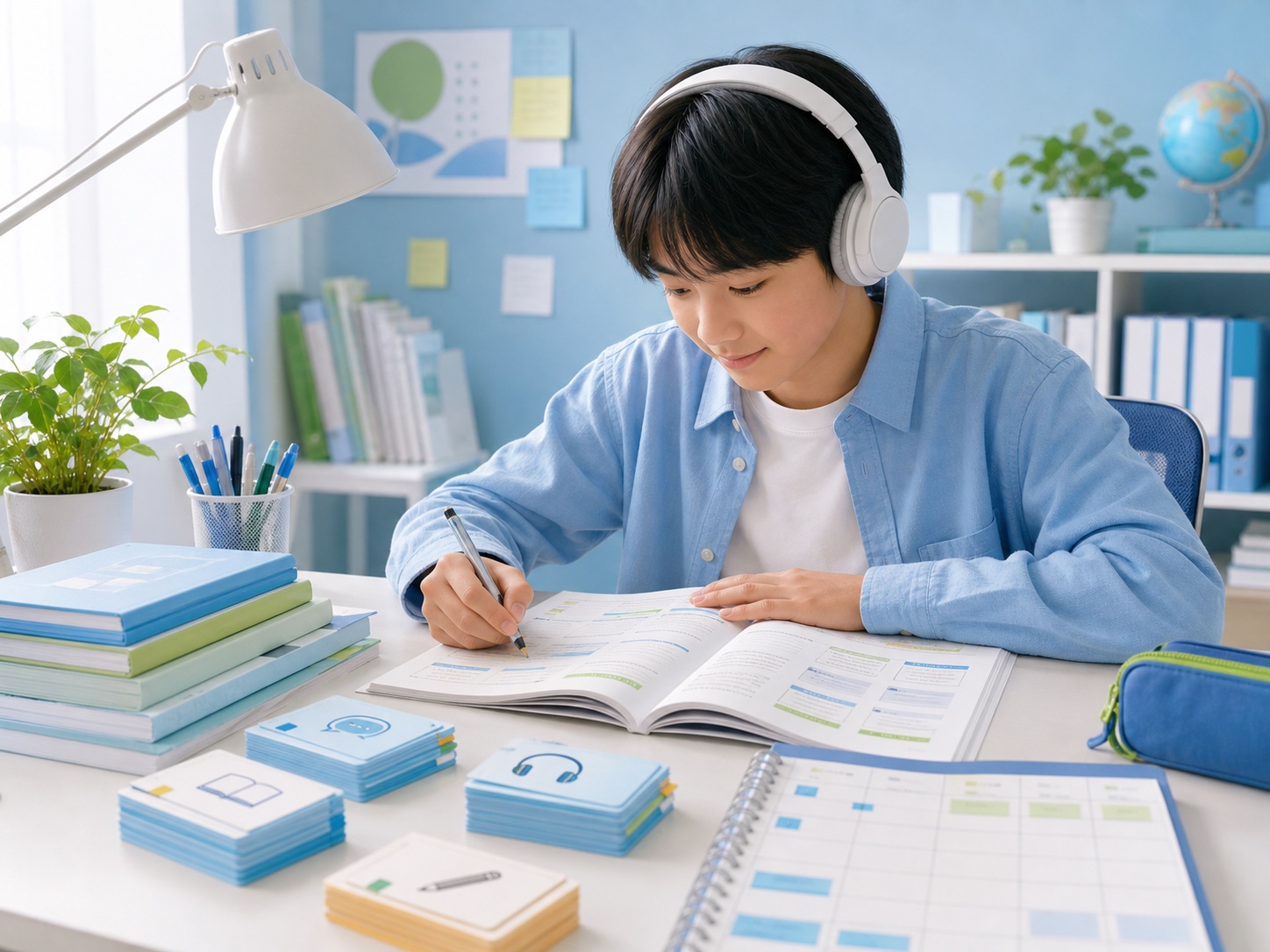 準2級に向けて単語、長文、リスニング、Writingを毎日少しずつ練習するイメージ